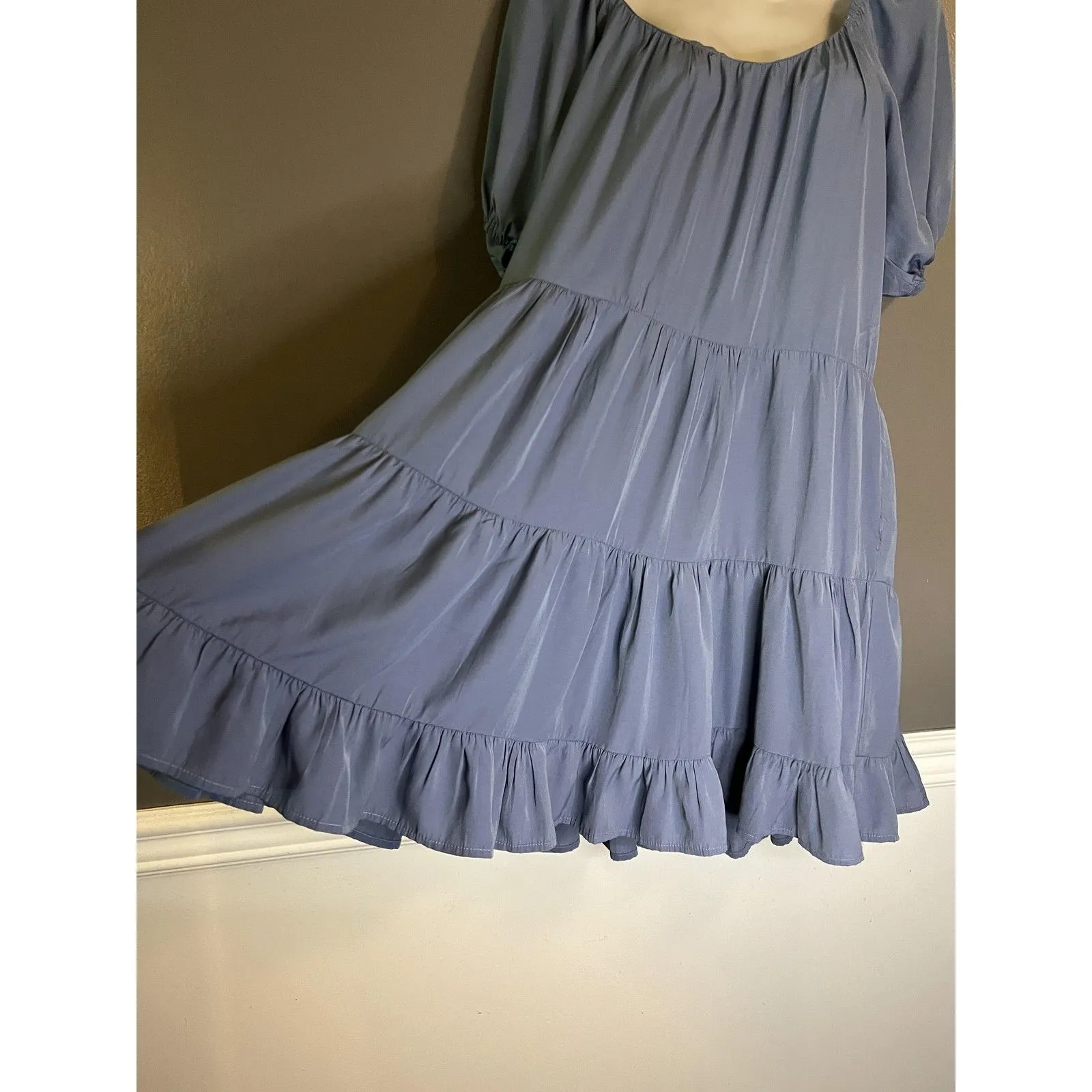 Pinch Dress Womens Small Blue Tiered Babydoll Puff Sleeve Ruffle Hem 3822D - Image 6