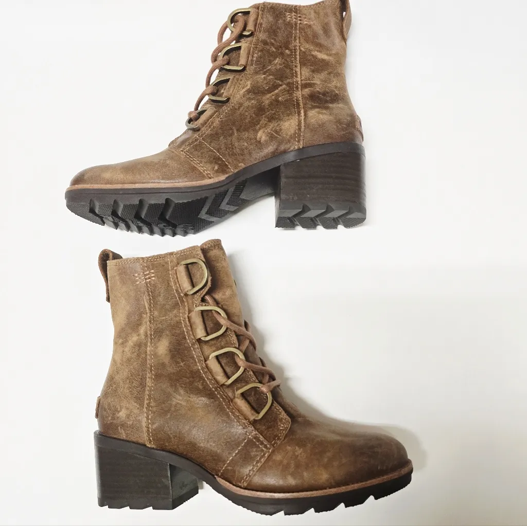 SOREL Cate Lace up Brown Leather Boots Women's 6 Waterproof Rubber Lug Sole - Image 4