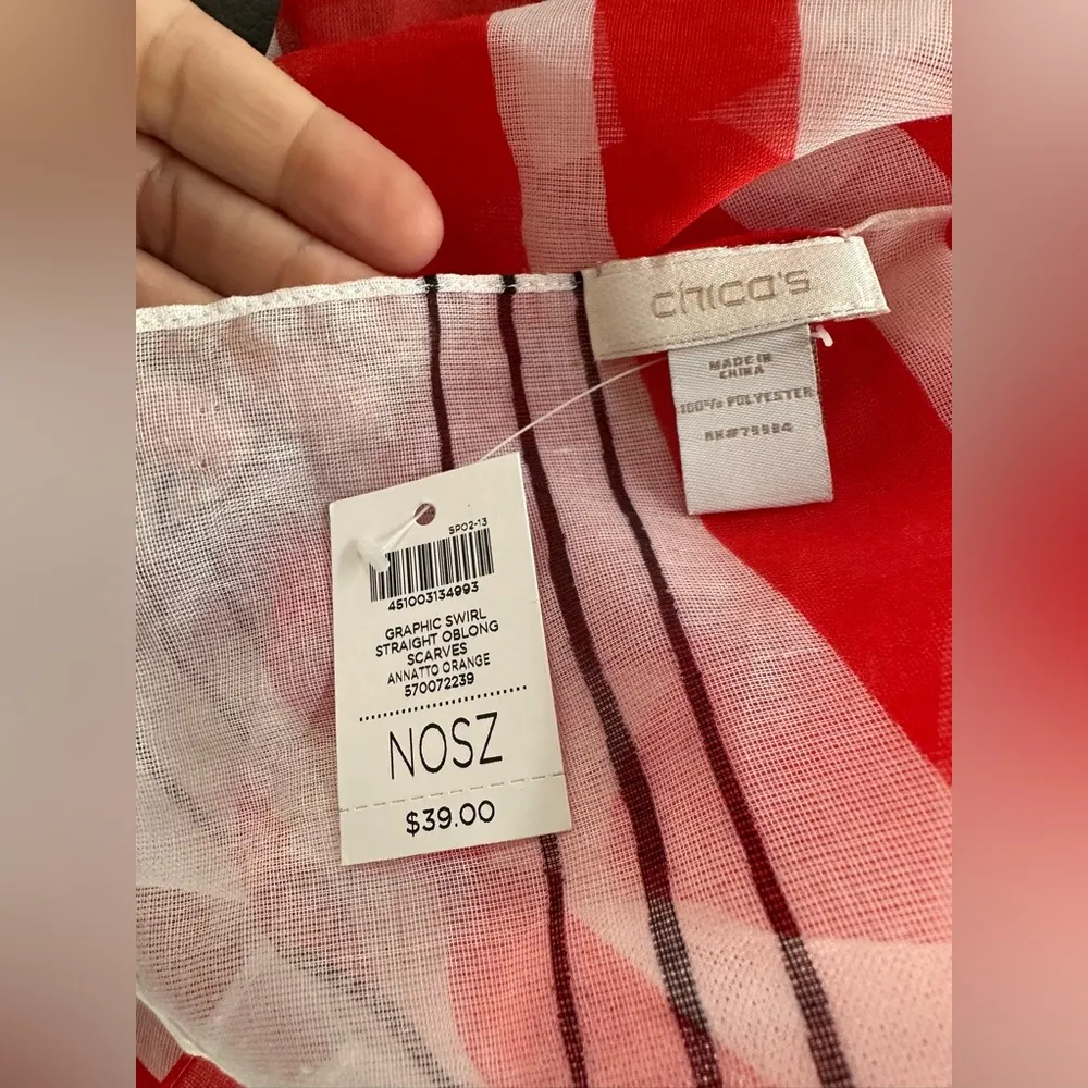 Chico's Red and White Cotton Striped Scarf Wrap - Image 2
