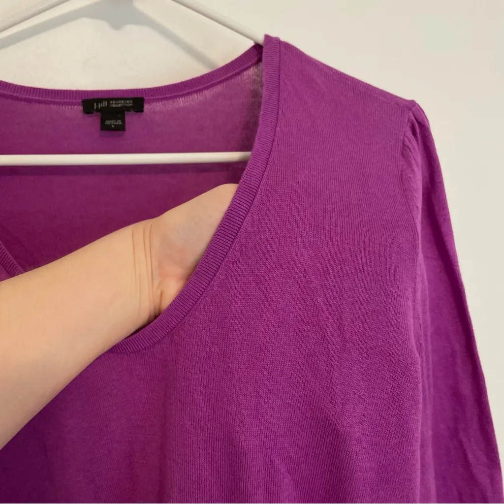 J. JILL Wearever Collection Silk Blend Blouson Sleeve Sweater Purple 3/4 Sleeve Size L - Image 8