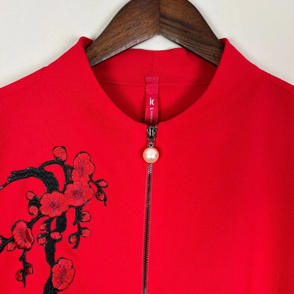 IC By Connie K Swing Jacket Womens‎ XL Red Full Zip Embroidered 3/4 Bell Sleeve - Image 3