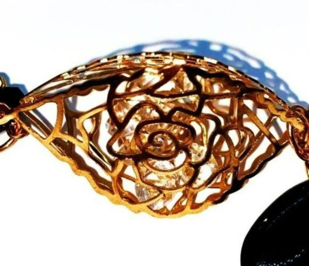Gold-Tone Laser-Cut Rose 3D Pendant Bead Necklace - Image 7
