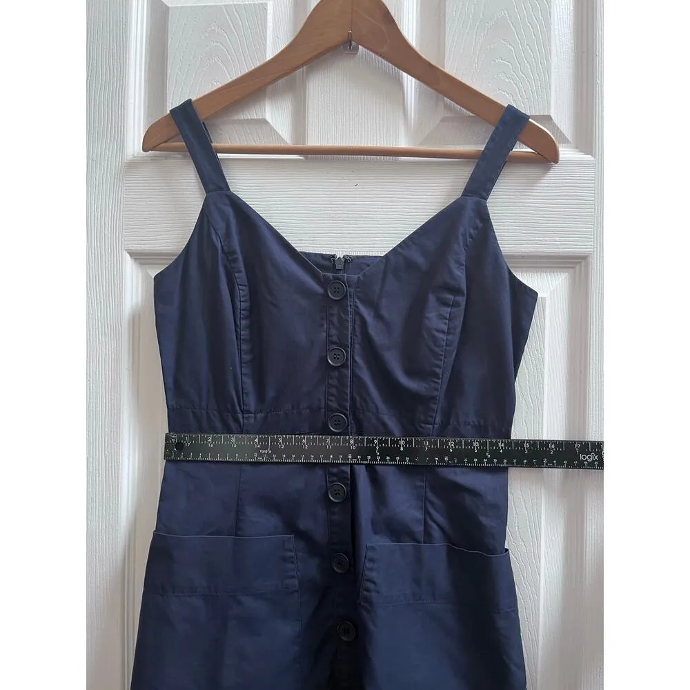 Nordstrom Signature Navy Blue Cotton Pocket Midi Sun Dress Size 4 Loose Hem - Image 9