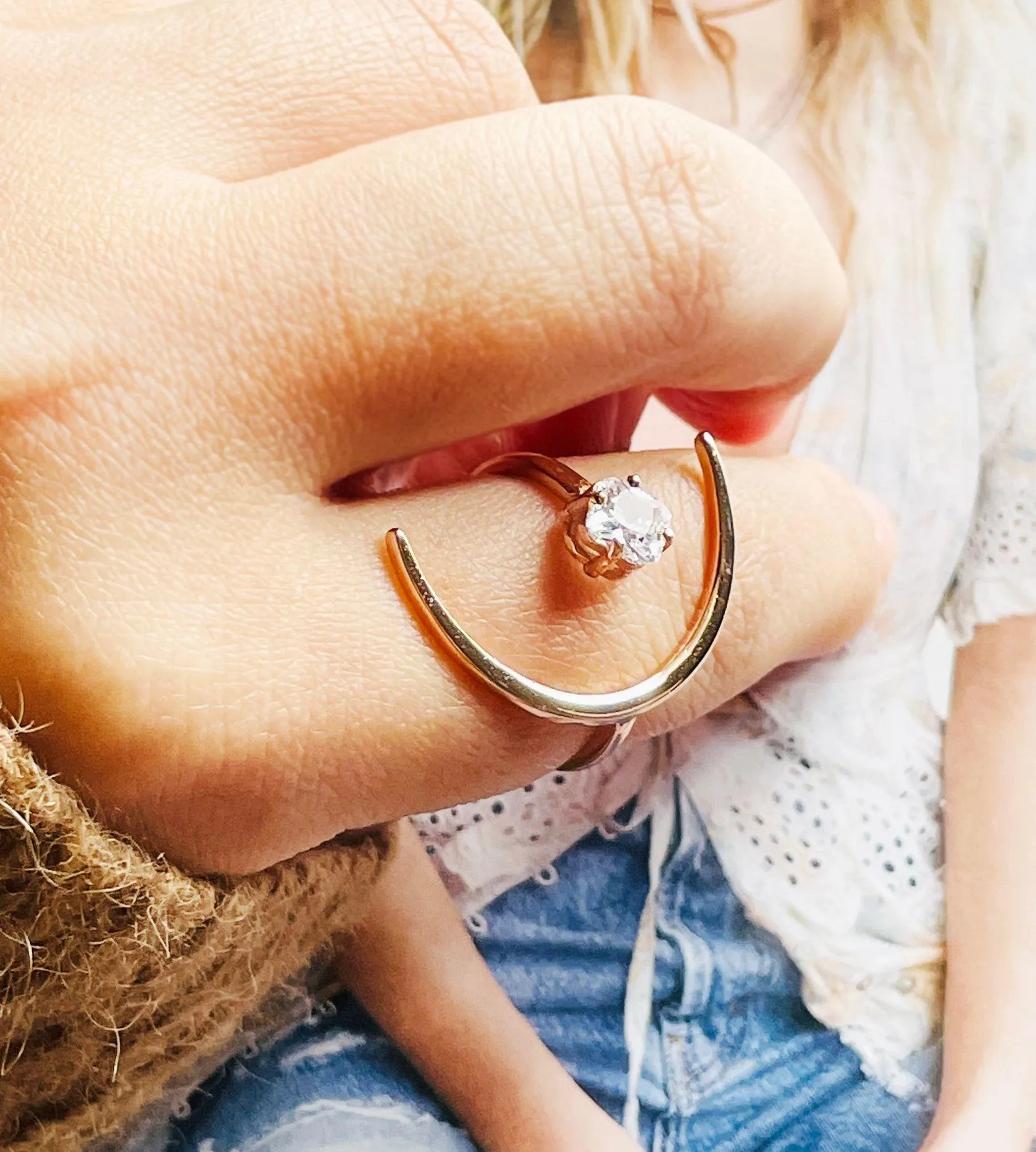 Oversize Moon Ring With Beautiful Cubic Zirconia Stone - Image 3