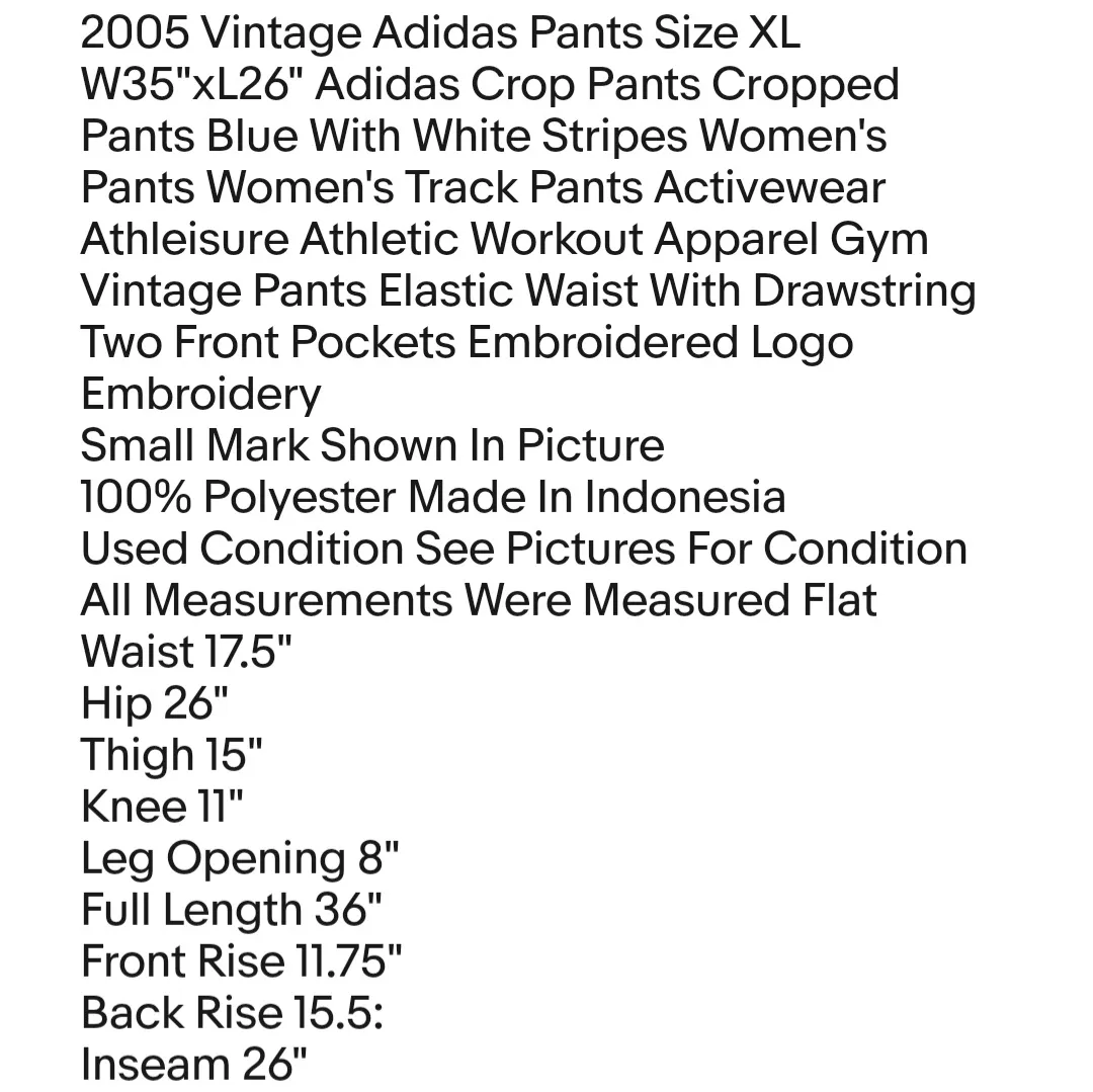 2005 Vintage Adidas Pants Size XL W35"xL26" Adidas Crop Pants Cropped Pants Blue - Image 2