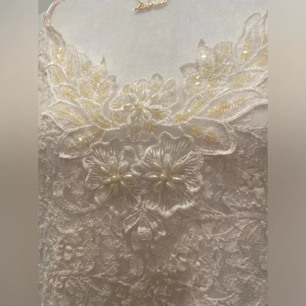 VTG 80s 90s Intimate Moods Fairycore Cream White Floral Lace Cami Slip Dress - Image 3