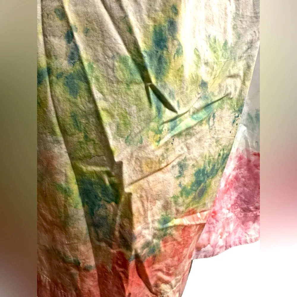 Dyers Hand Tie Dyed White Tee Shirt Swing Dress Cotton Side Seam Pockets XS - Image 5