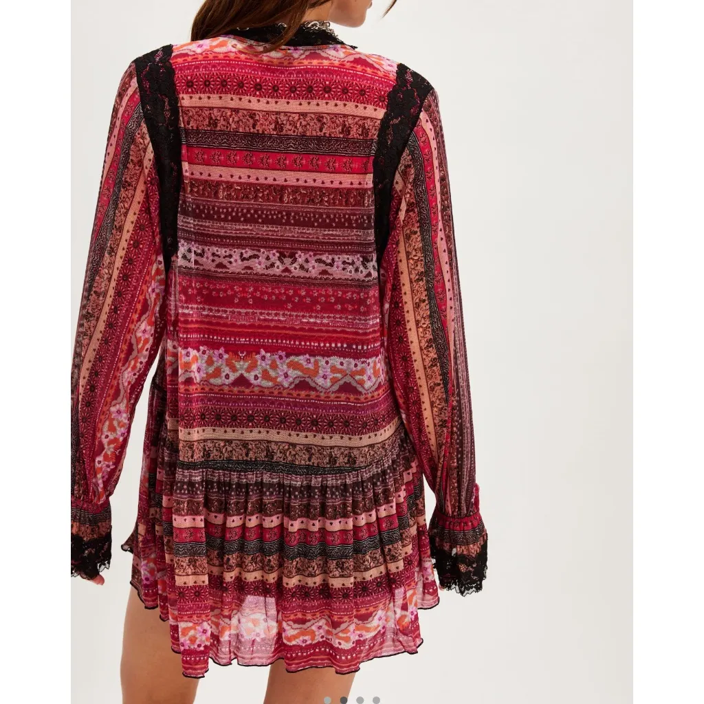 Free People Natalie Printed Long Sleeve Top in Plum Combo sz XS NWT $128R - Image 5