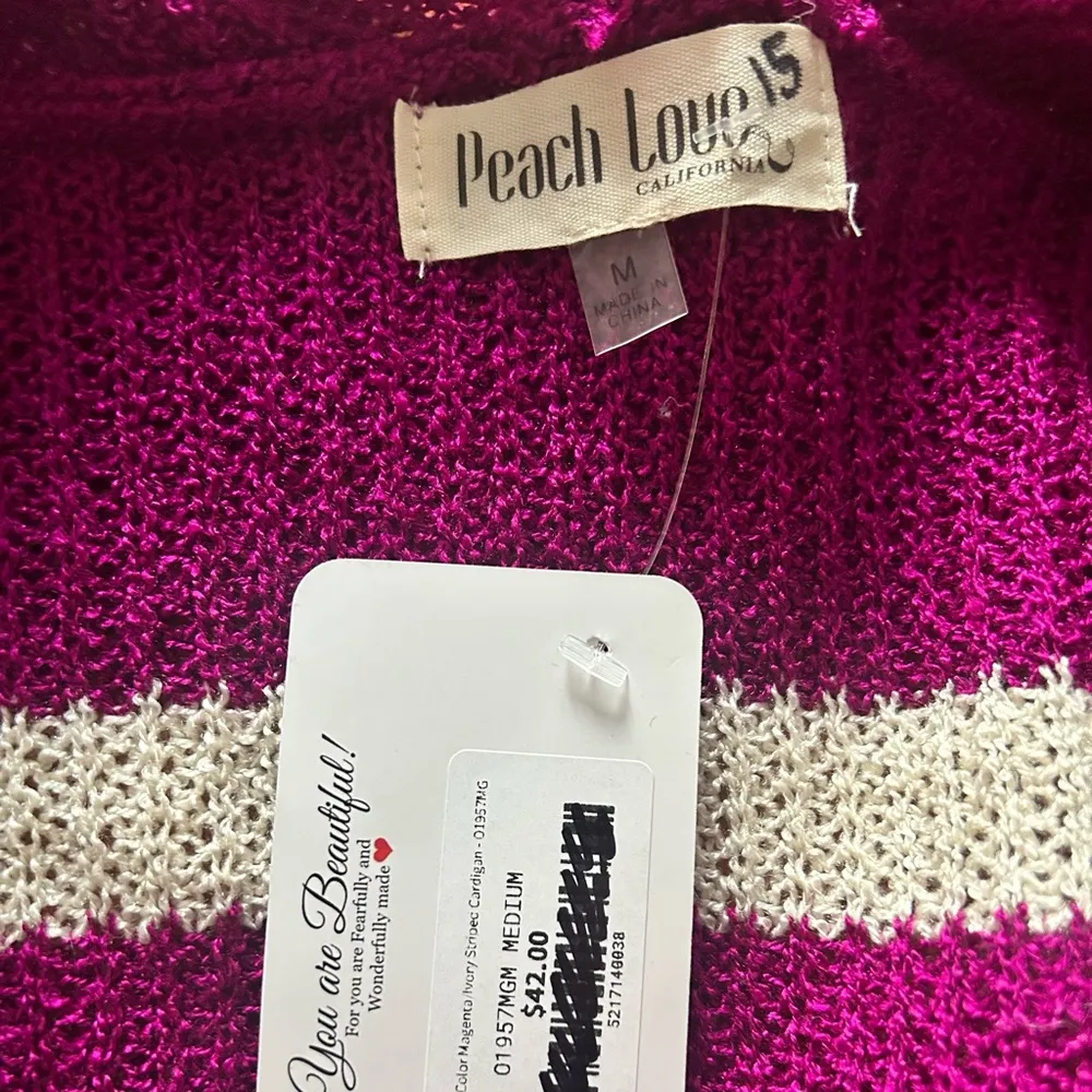 Peach Love fuschia striped cardigan Small - Image 5