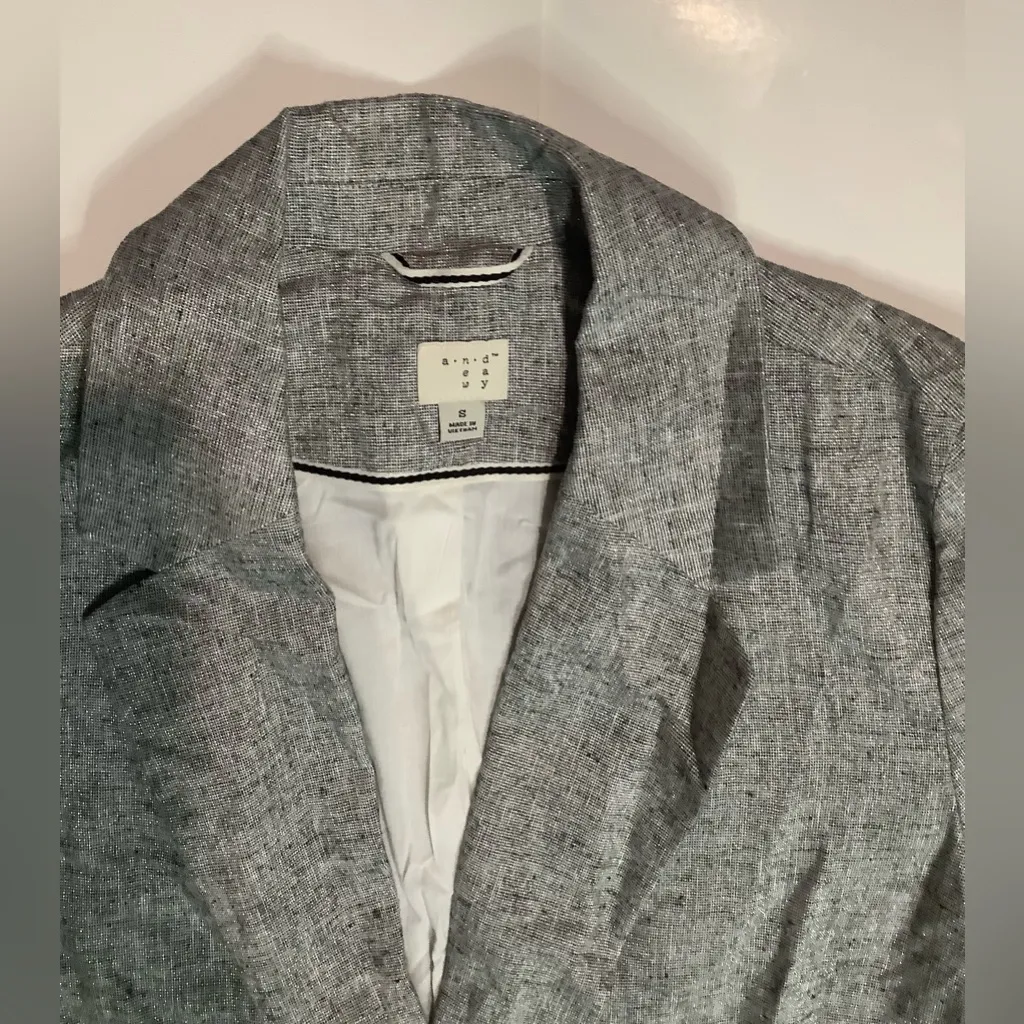 A New Day silver sparkle button in front Pockets Linen Cotton blazer size S - Image 3