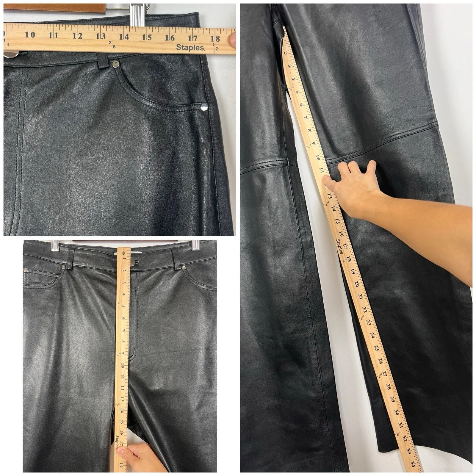 L’Académie Black Leather Straight Leg Pants Women’s XL 100% Leather NWT - Image 10