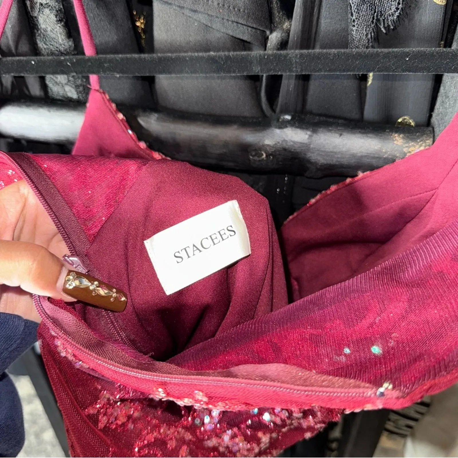 Stacees Sparkly Cabernet Sequin Corset Mini Dress Gold Size 2 - Image 6