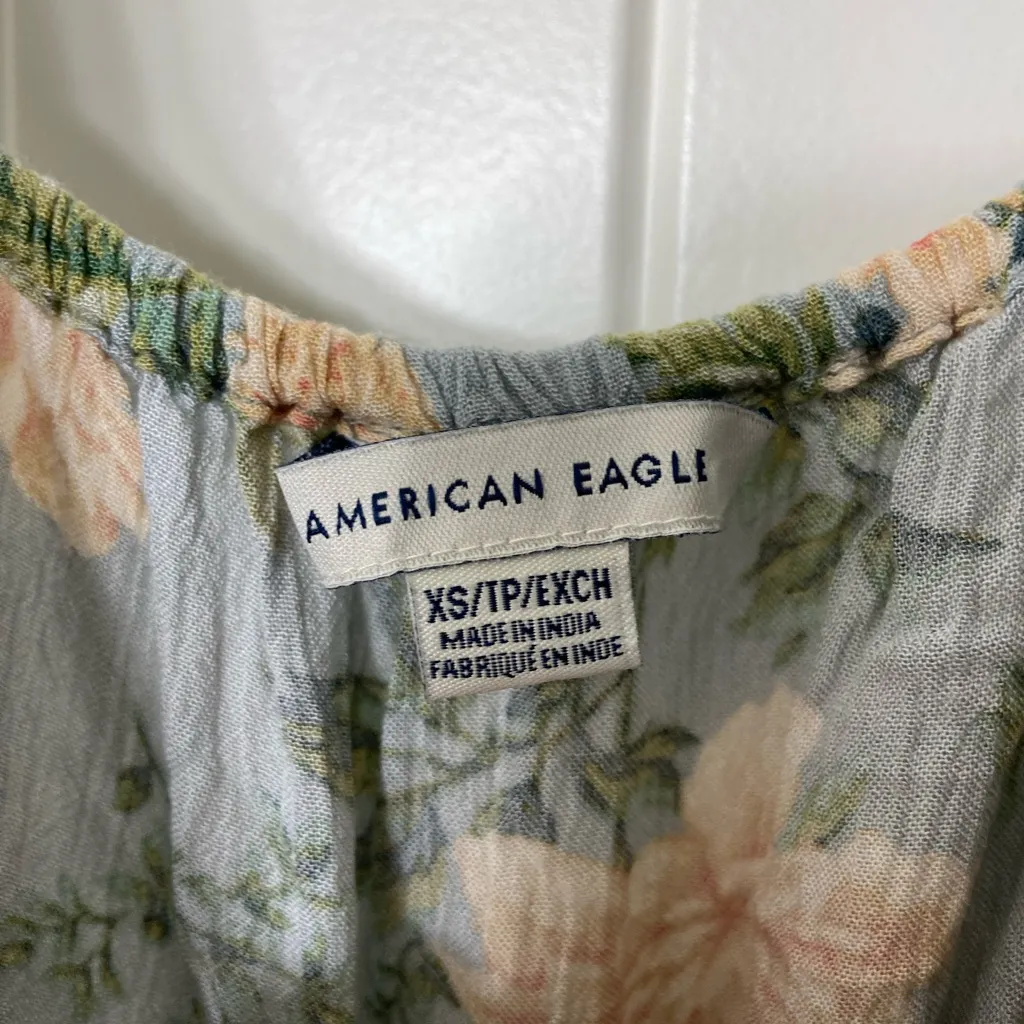 American Eagle women’s blue‎ green floral sleeveless capri jumpsuit summer XS - Image 3