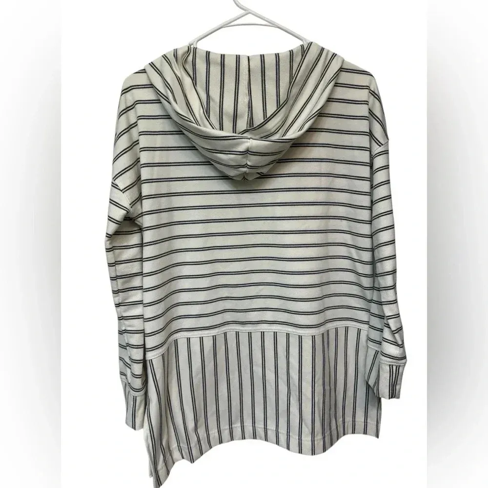 Women's Mello Day Hooded White w Black Striped Pullover Sweater - Image 2