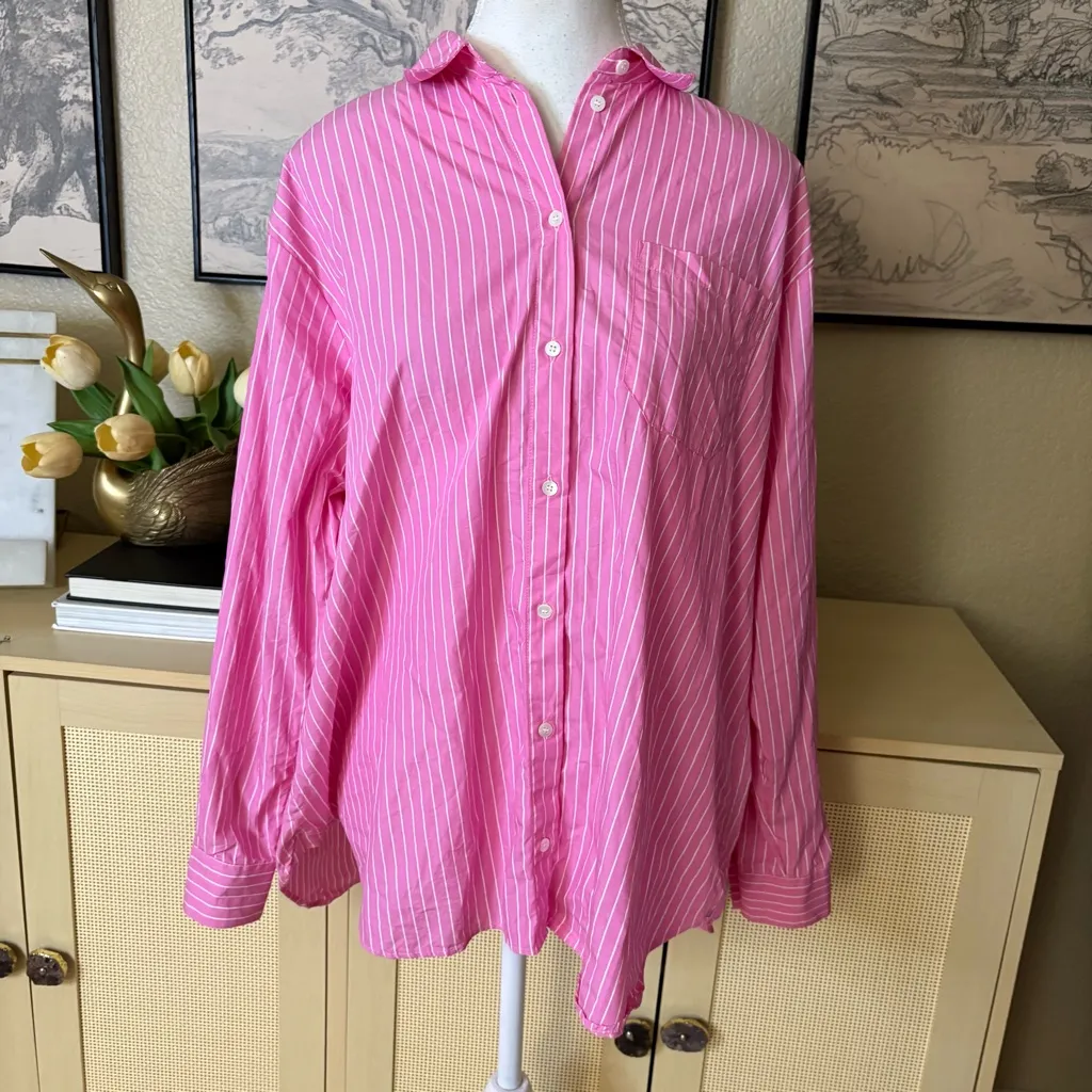 SEZANE Max Shirt Button Down Pink Striped Size 36 Small - Image 2