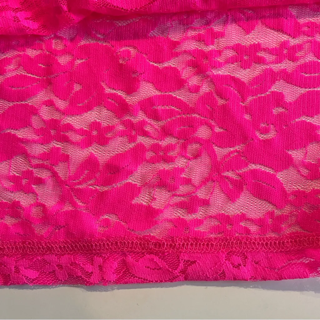 Bobbie Brooks Sheer Hot Pink Lace Top Women’s Plus Size 1X Elastic Arm Hem - Image 5