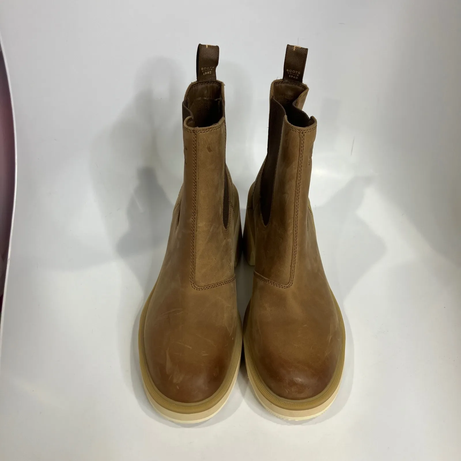 Sorel Hi-line heel waterproof Chelsea boots tan leather women's size 10 trendy - Image 5