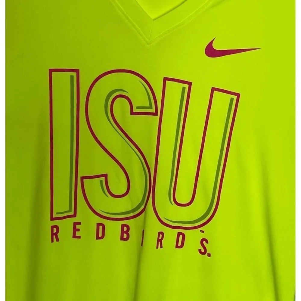 NWT Nike Women's Dri-fit Illinois State Redbirds V-Neck Tee Neon Yellow M - Image 5