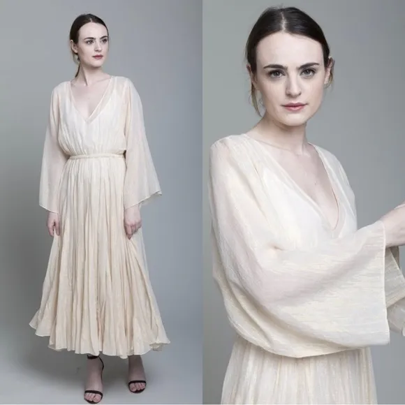 RHODE NWT Emily Sheer Shimmer Gold Dress Kimono Style Sleeve Size XS - Image 2