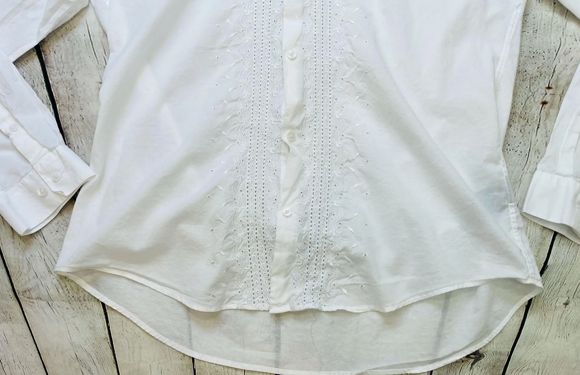 White Embroidered Button Up Shirt - Image 6