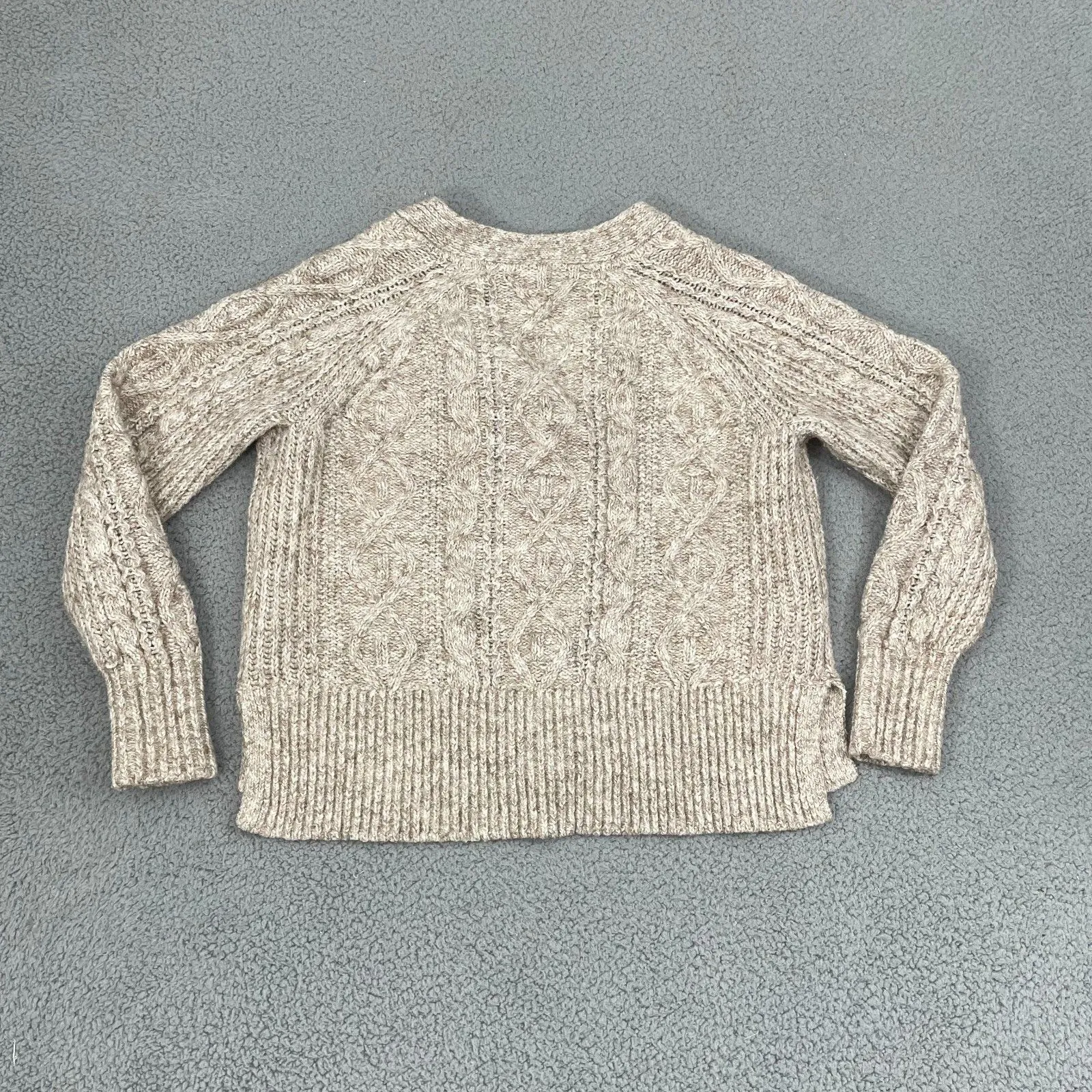 Fat Face Cable Knit Cardigan Women 12 Oatmeal Wool Blend V - Image 7