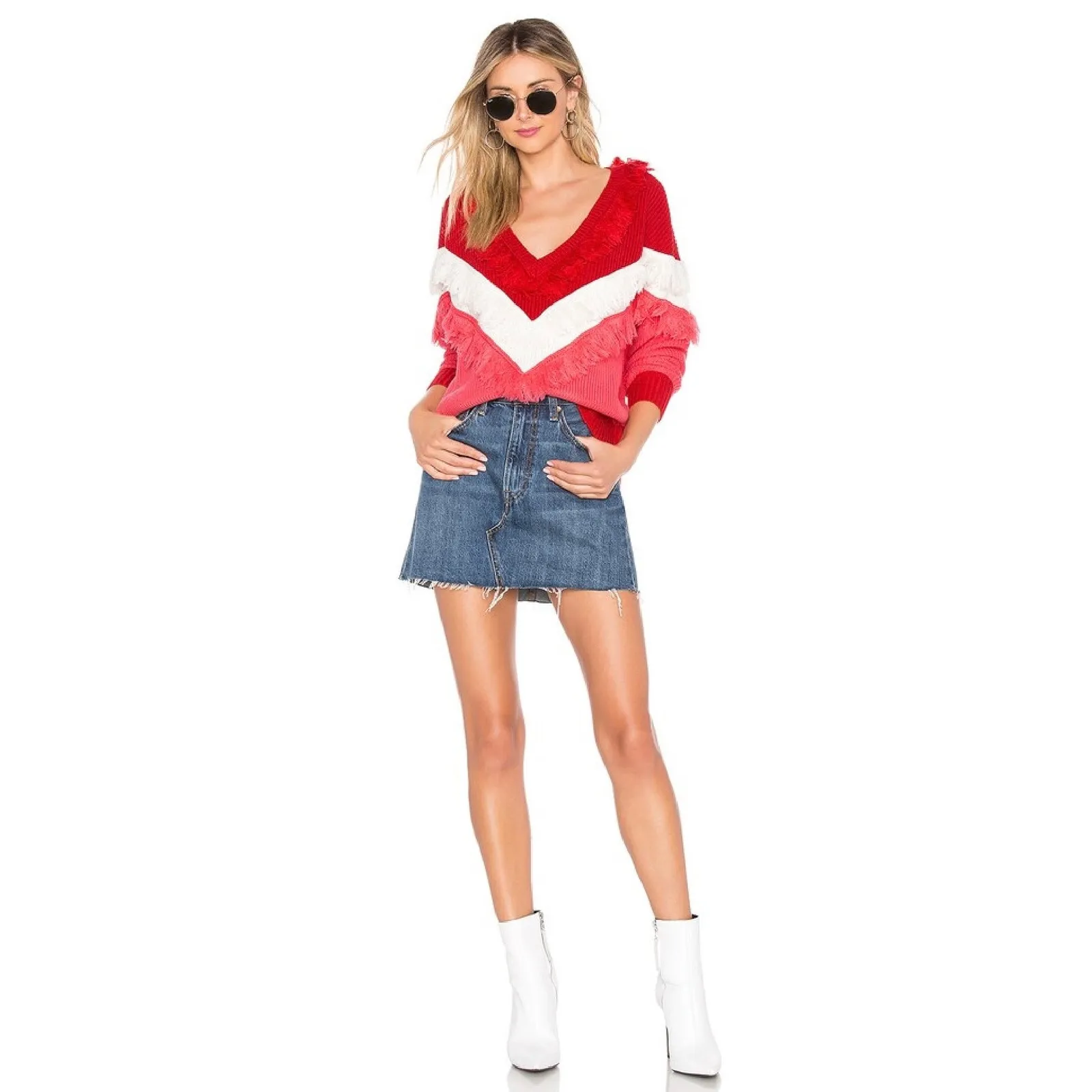 Lovers + Friends Nikki Sweater Small Chevron Fringe Valentines Comfy Retro Cozy - Image 12