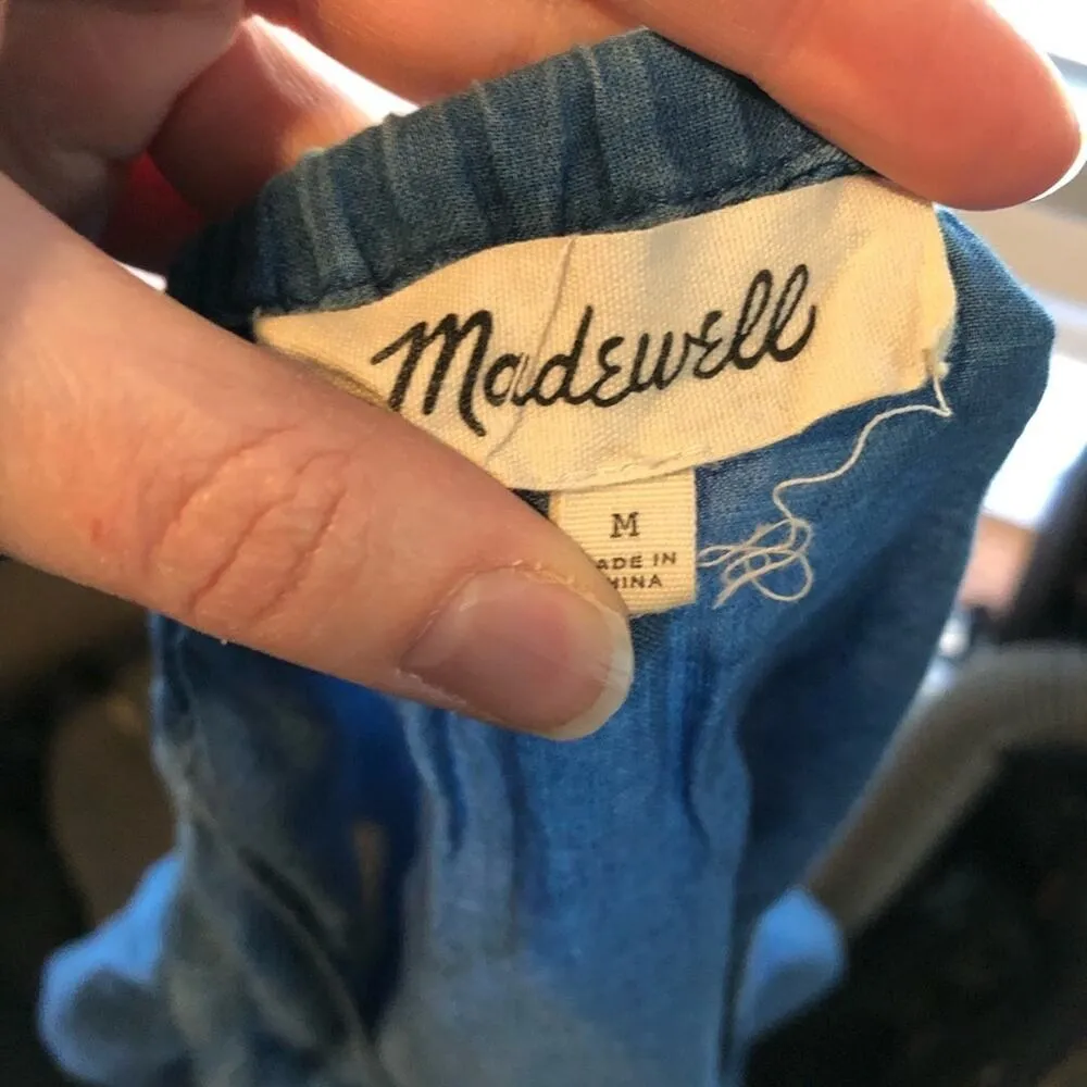 Madewell Chambray Flutter Sleeve Cropped Blouse Womens M Blue Coastal Girly Top - Image 3