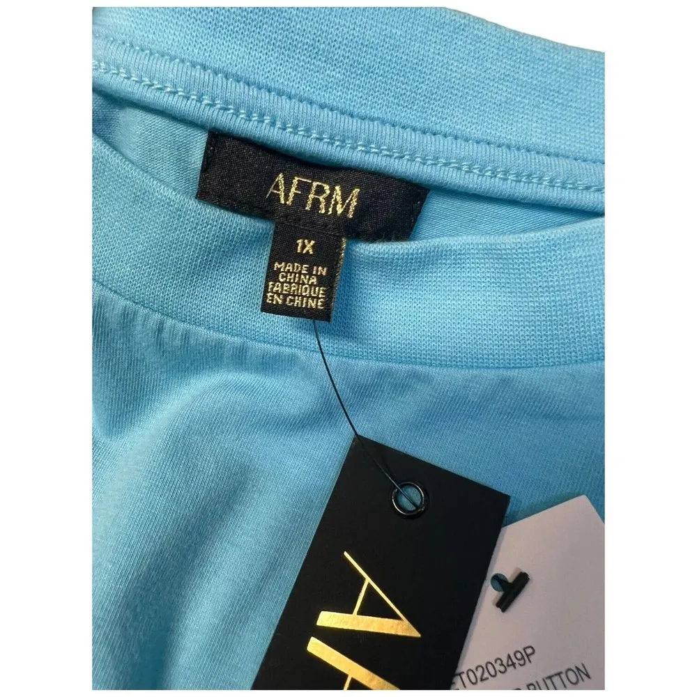 New AFRM Womens 1X Jorja Cropped Top Ruched Cap Sleeves Bachelor Button Blue - Image 6