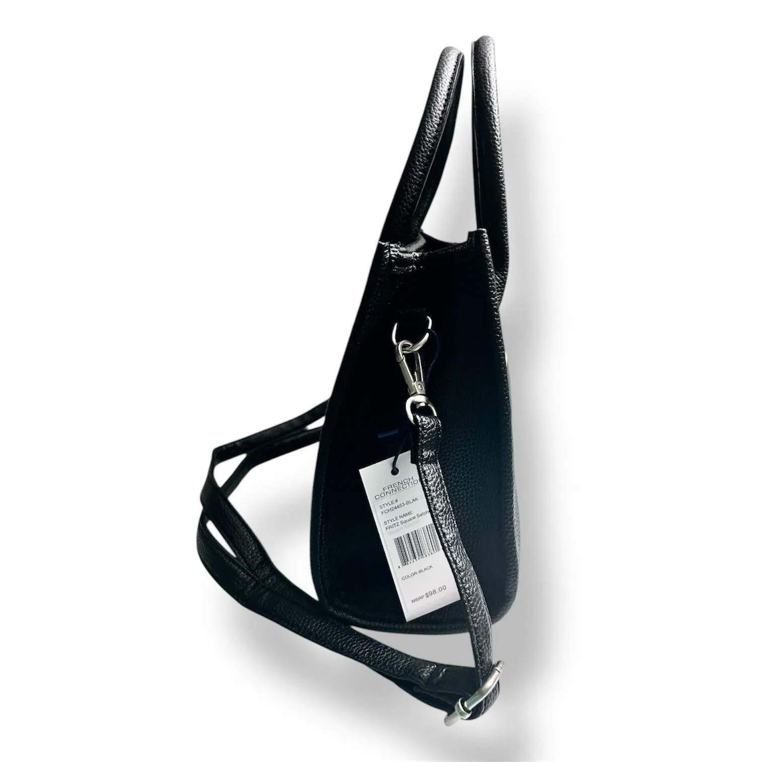 NEW French Connection Black Vegan Leather‎ Fritz Square Satchel Handbag Purse - Image 6