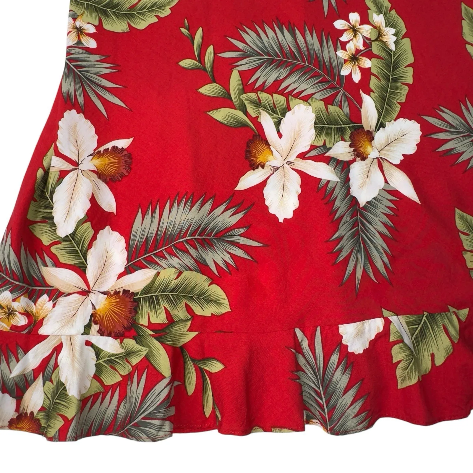 TWO PALMS Hawaiian Tropical Floral Print Maxi Dress Red Spaghetti Strap Rayon M Size M - Image 3