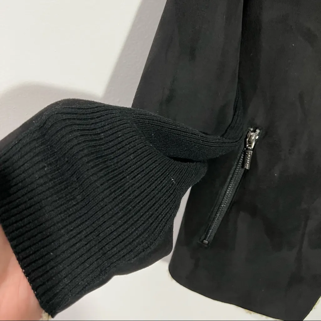 Bernardo Black Faux Suede‎ Shearling FauxFur Sherpa Drape Waterfall Jacket Med - Image 3