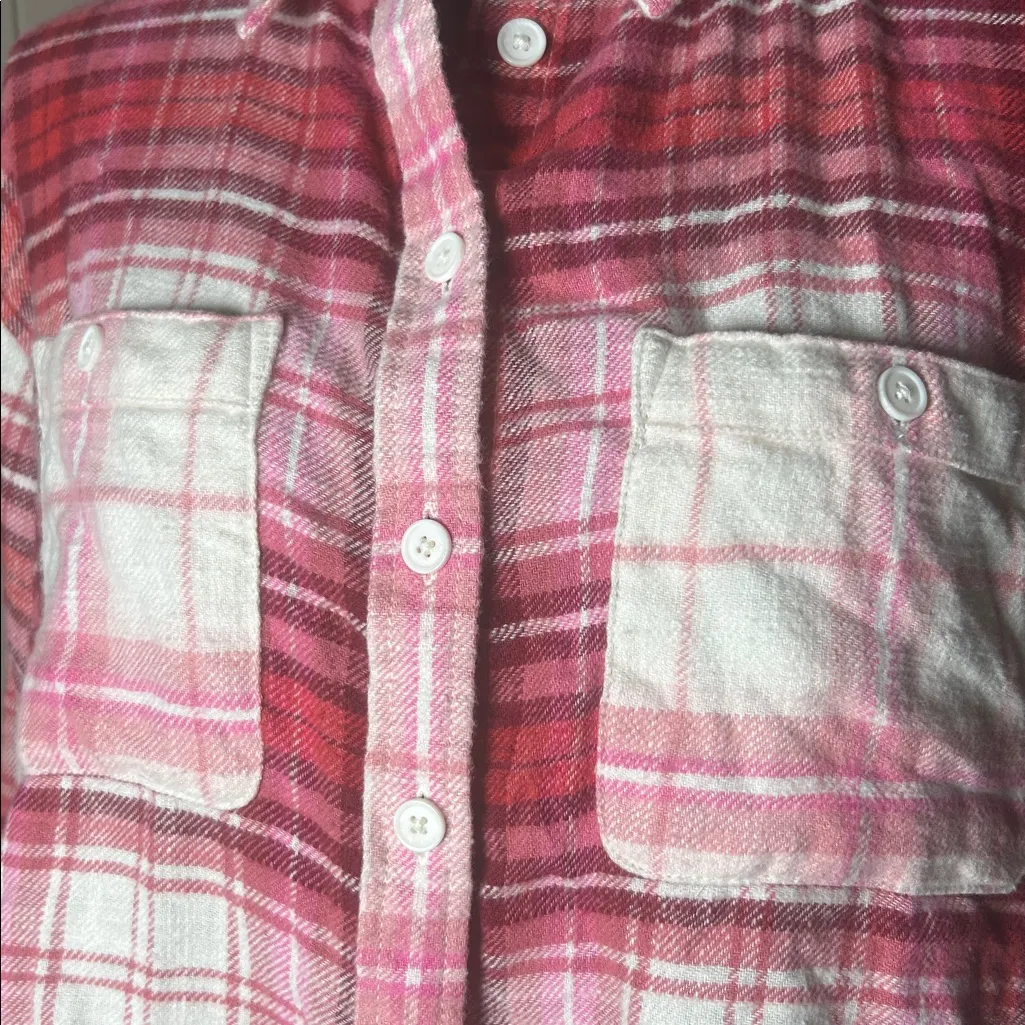 American Eagle Cropped Flannel Shirt Women's Size S AEO Pink Plaid Button Up - Image 3