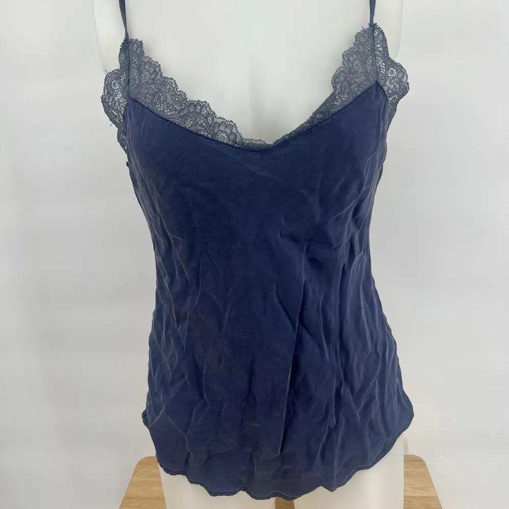 Julianna Rae Women's Silk Camisole Top Lace Trim Blue Lace Trim Camisole Y2K Size M - Image 3