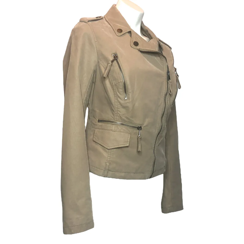 Tan Faux Suede Moto Jacket - Size Medium - Image 2