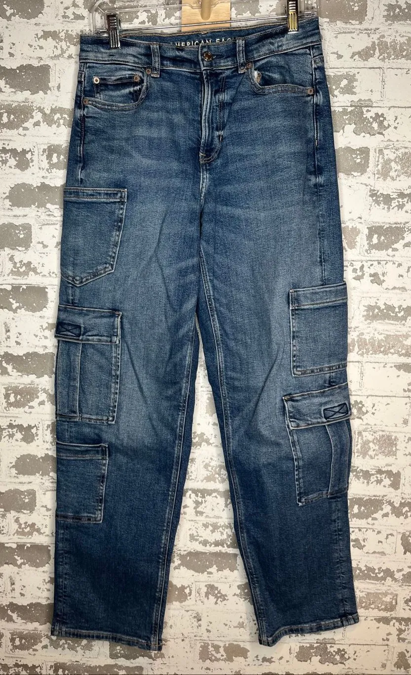 American Eagle | women super high rise baggy straight cargo jeans - Image 1