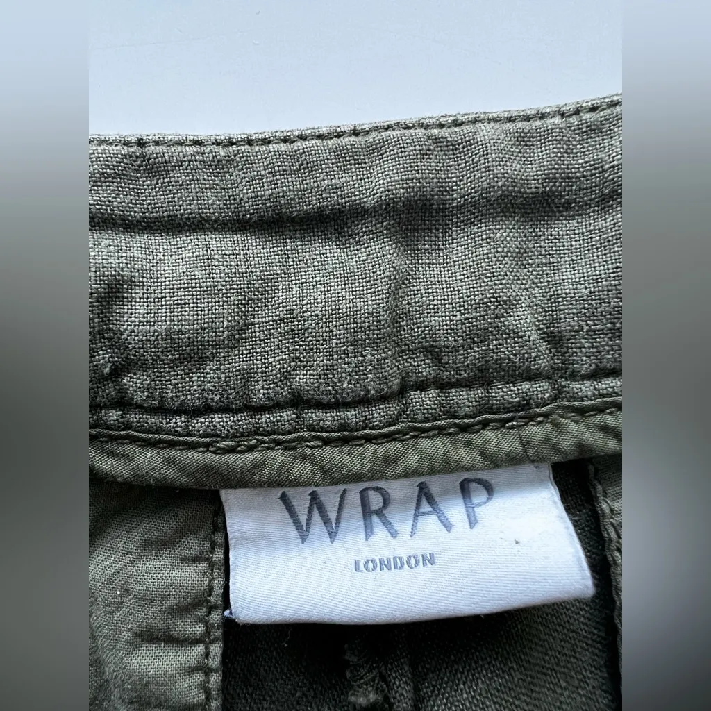 Wrap London Wide Leg 100% Linen Pants Olive Green High Rise lightweight 8 - Image 4