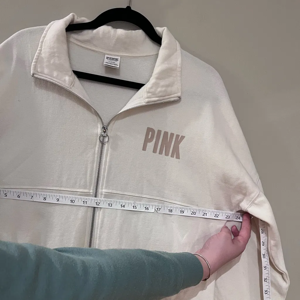 PINK Zip Up Sweater in Cream - Image 6