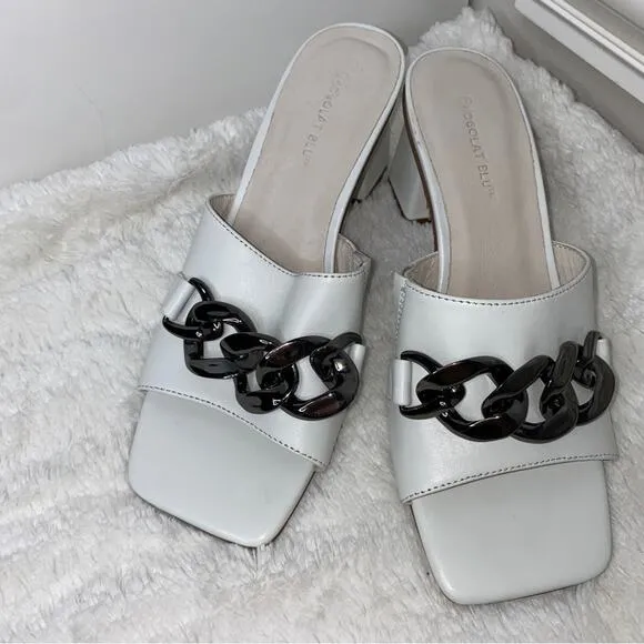 Chocolat Blu Demi Loafer Look Slide Block Heel White Light Academia Size 7 - Image 1