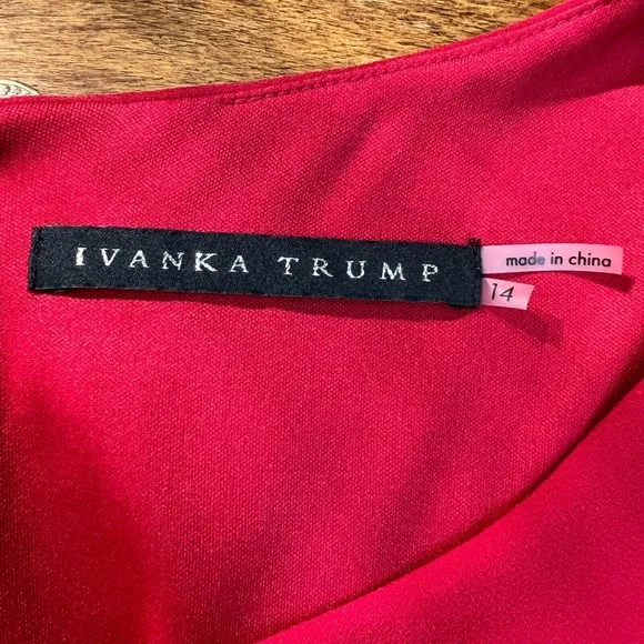 Ivanka Trump Dress 14 Red Sheath Ruffle Layered Pleated‎ Sleeveless Knee Length - Image 8