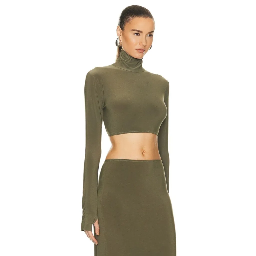 Norma Kamali Slim Fit Turtle Top in Military XSmall Womens Long Sleeve - Image 3