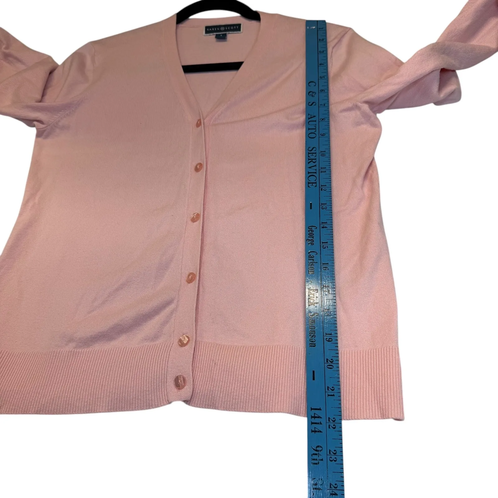 Karen Scott Pink Button Front V Neck Cardigan Sweater Soft Classic Barbiecore S - Image 6