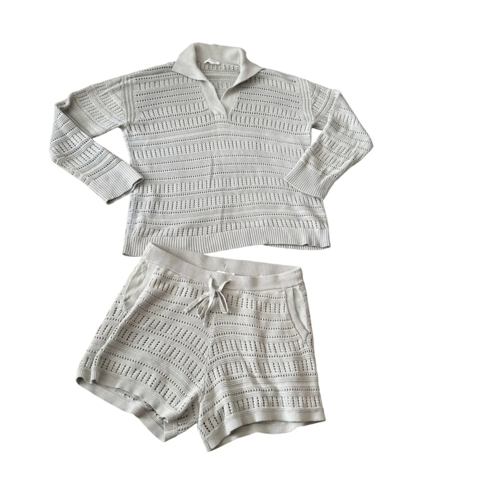 Haven Well Within Knit Set Sweater Top & Shorts Women's Medium Loungewear Green - Image 7