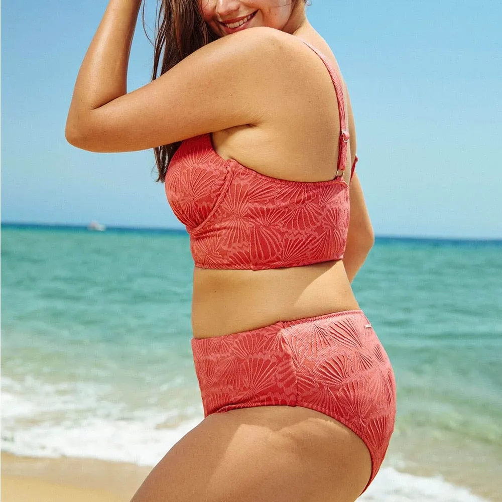 Berlook Jacquard V Notch Plus Size Bikini Set Red - Image 3