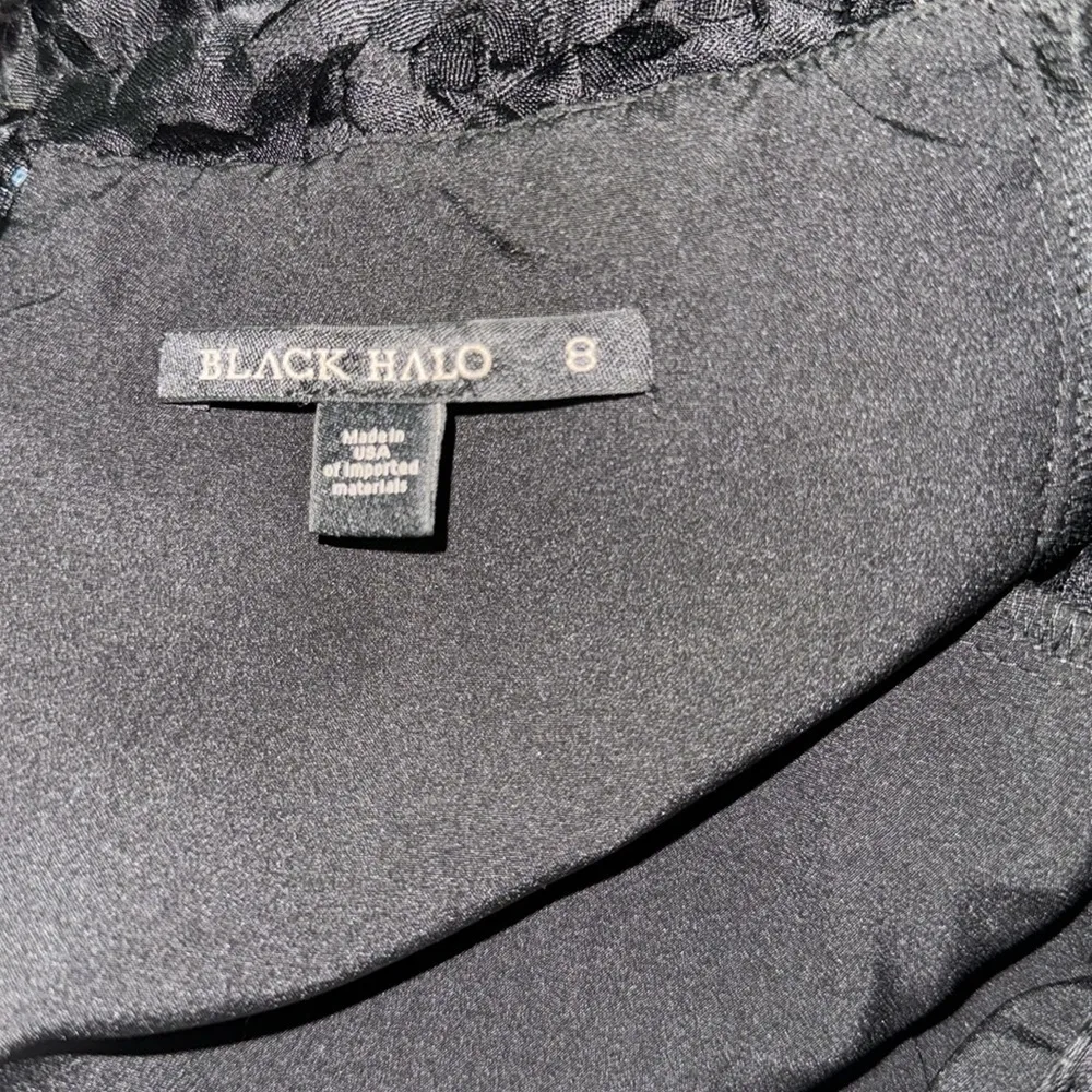 NEW Black Halo Alister Mini Dress, Floral Lace Applique Long Sleeve Babydoll 10 - Image 9