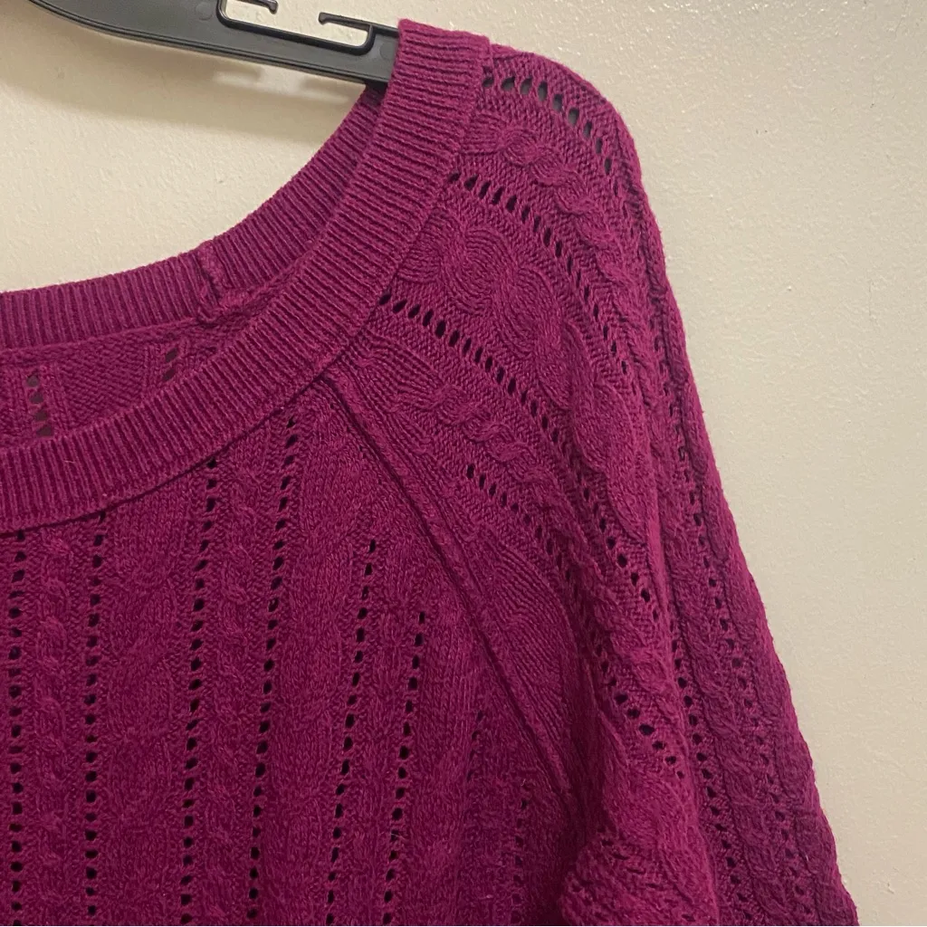 American Eagle Womens Crew Neck Cable Knit Sweater S Small Jewel Tone Purple - Image 4