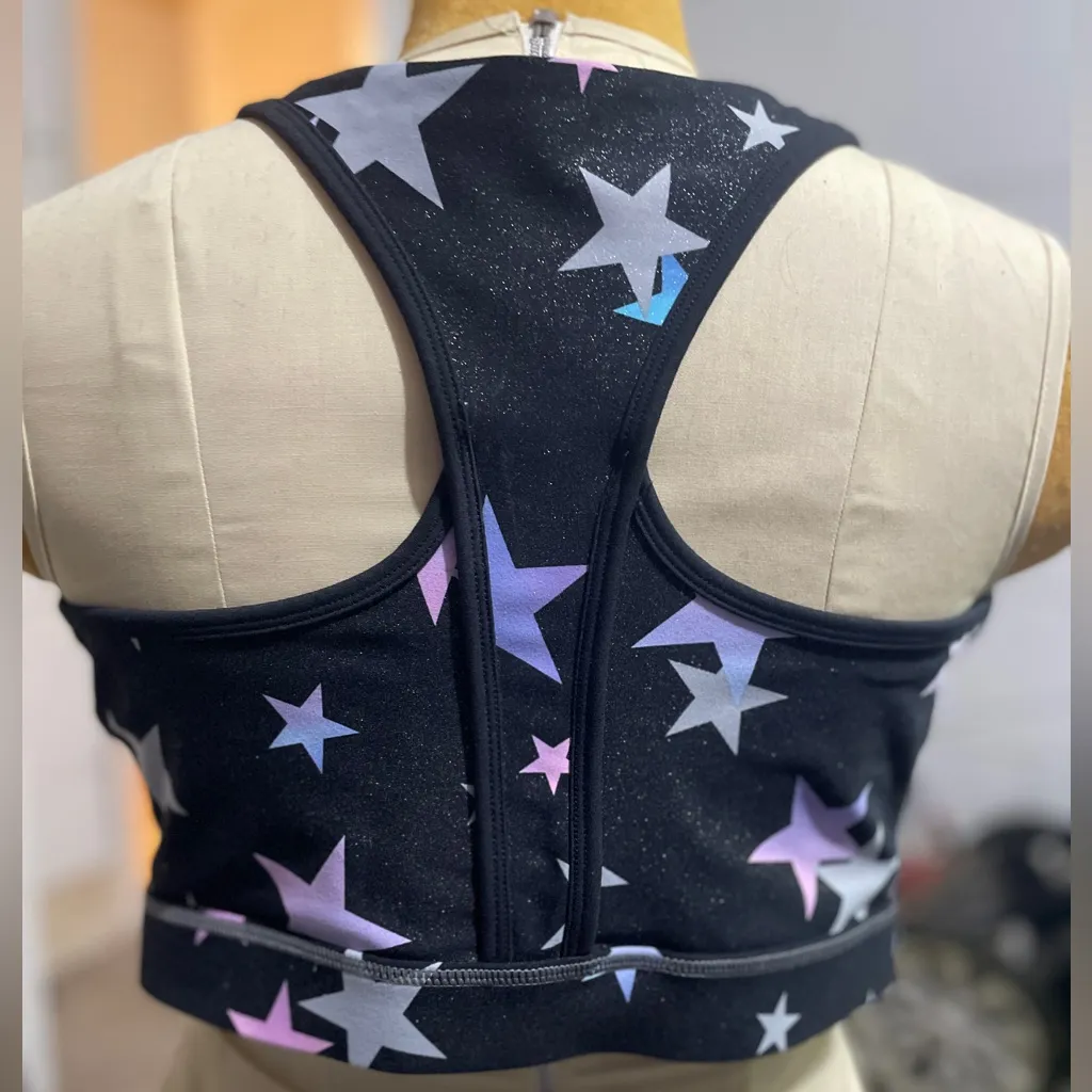 Star Torrid Active Wear Sz 1 Nylon-Spandex Sports Bra sparkly gray pink zip-up - Image 4