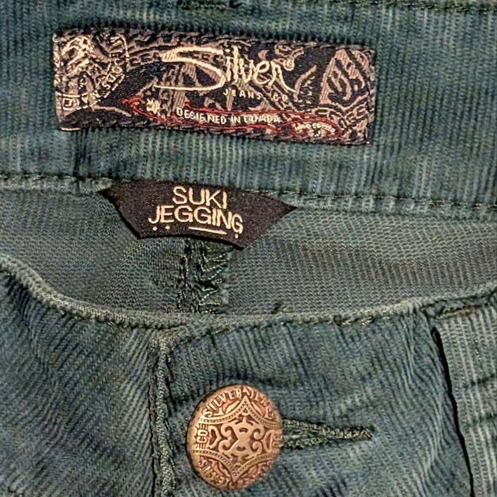Silver Jeans 27 x 31 Suki Jegging‎ Aqua Teal Green Corduroy Skinny Pants Curvy - Image 3