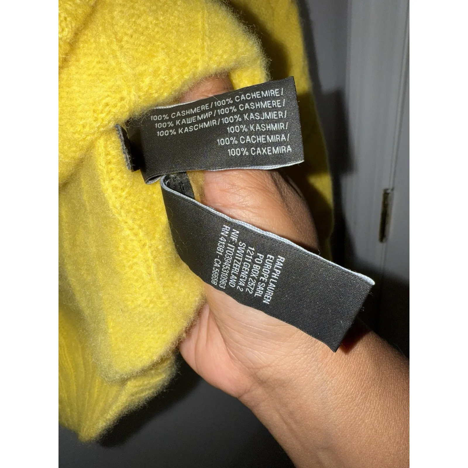 $398 Ralph‎ Lauren Black Label Women's Cable-Knit Cashmere Sweater Sz L Yellow X - Image 6