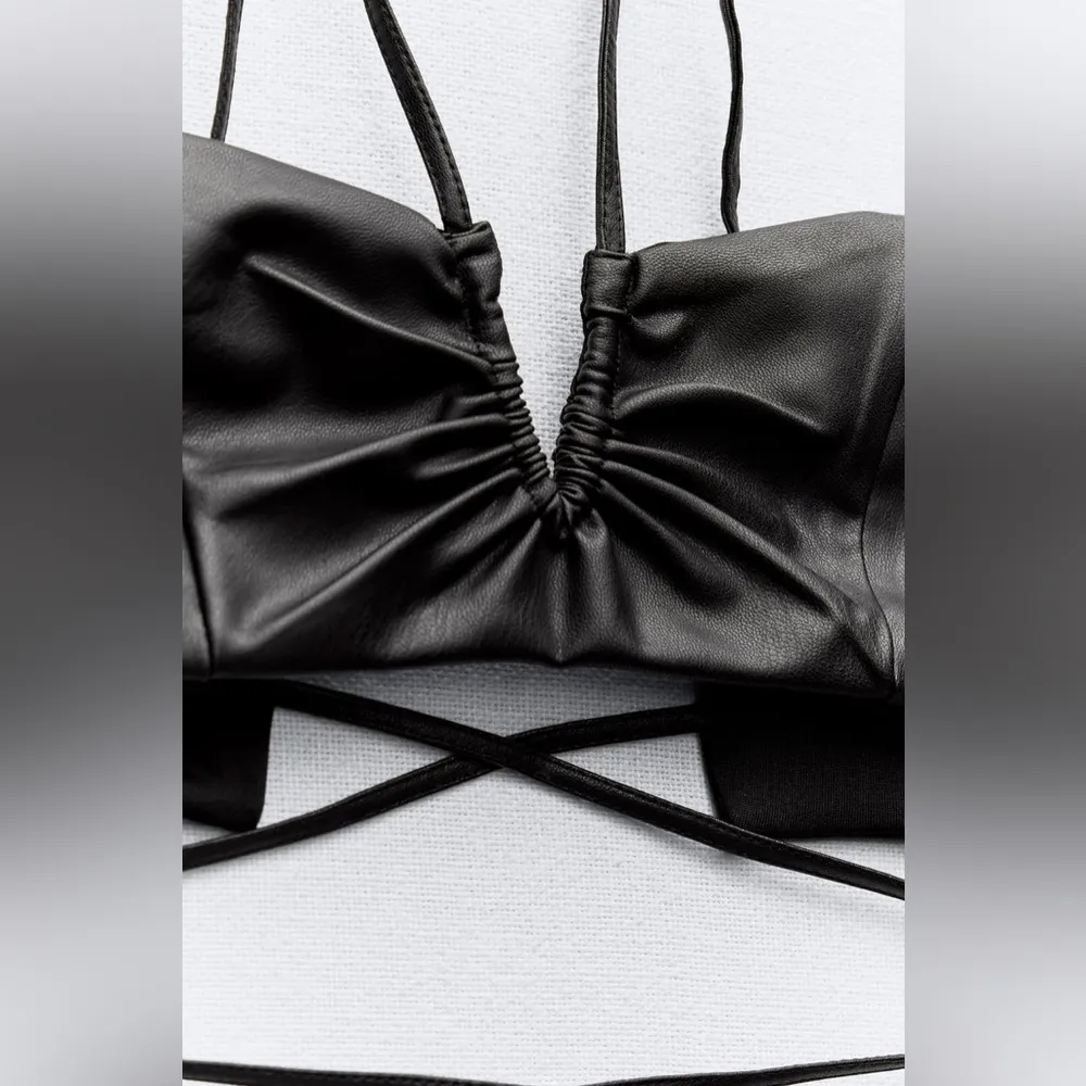 Zara Faux LEATHER EFFECT STRAPPY CROP TOP  BRALETTE BLACK SIZE M NEW - Image 8