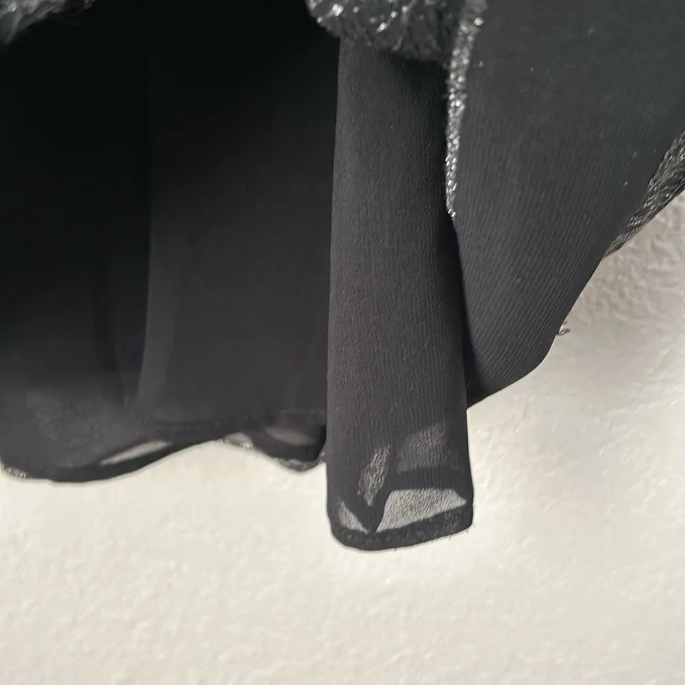 MSSP Max Studio Size M Black Shift Dress With Metallic and Velvet Floral Design - Image 5